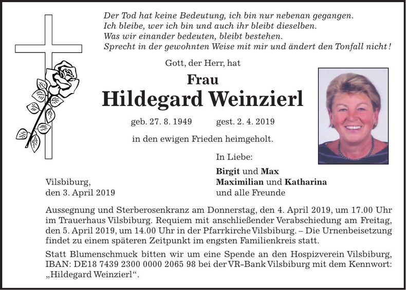Traueranzeige Hildegard Weinzierl