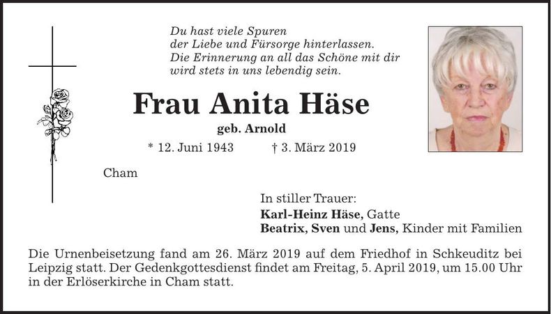 Traueranzeige Anita Häse
