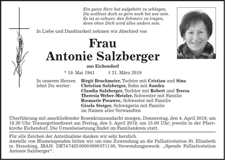 Traueranzeige Antonie Salzberger