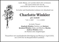 Traueranzeige Charlotte Winkler