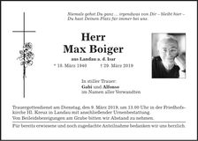 Traueranzeige Max Boiger