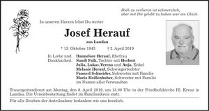 Traueranzeige Josef Herauf