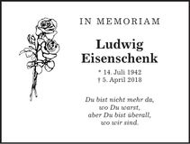 Traueranzeige Ludwig Eisenschenk