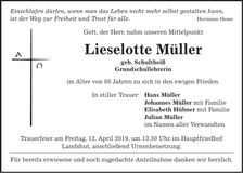 Traueranzeige Lieselotte Müller