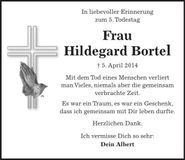 Traueranzeige Hildegard Bortel