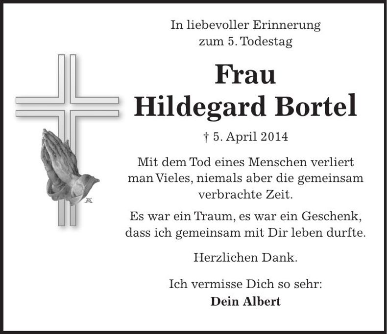 Traueranzeige Hildegard Bortel