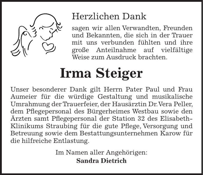 Traueranzeige Irma Steiger
