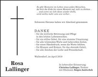 Traueranzeige Rosa Lallinger