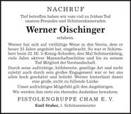 Traueranzeige Werner Oischinger