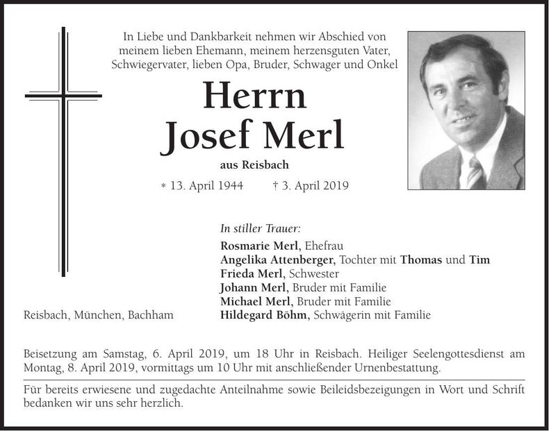 Traueranzeige Josef Merl