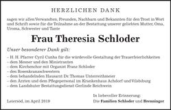 Traueranzeige Theresia Schloder