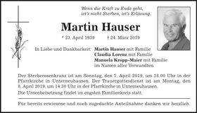 Traueranzeige Martin Hauser