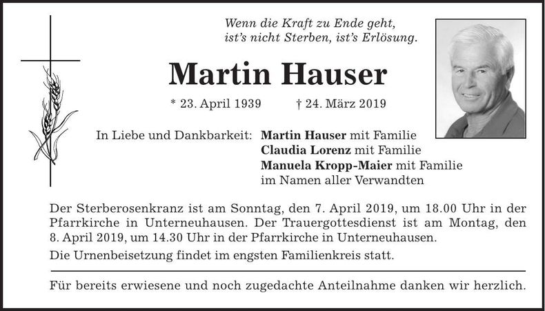 Traueranzeige Martin Hauser