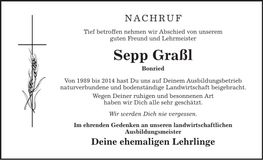 Traueranzeige Josef Graßl