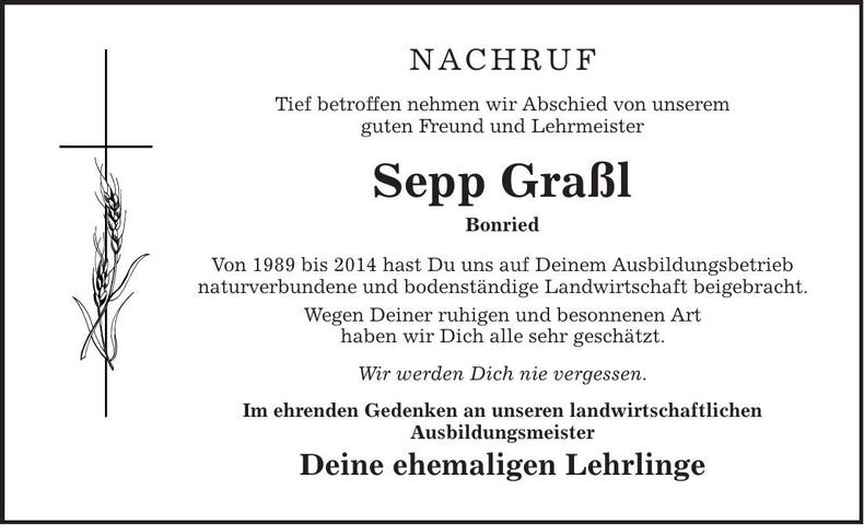 Traueranzeige Josef Graßl