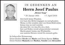 Traueranzeige Josef Paulus