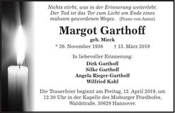 Traueranzeige Margot Garthoff