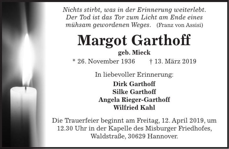 Traueranzeige Margot Garthoff