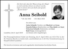 Traueranzeige Anna Seibold