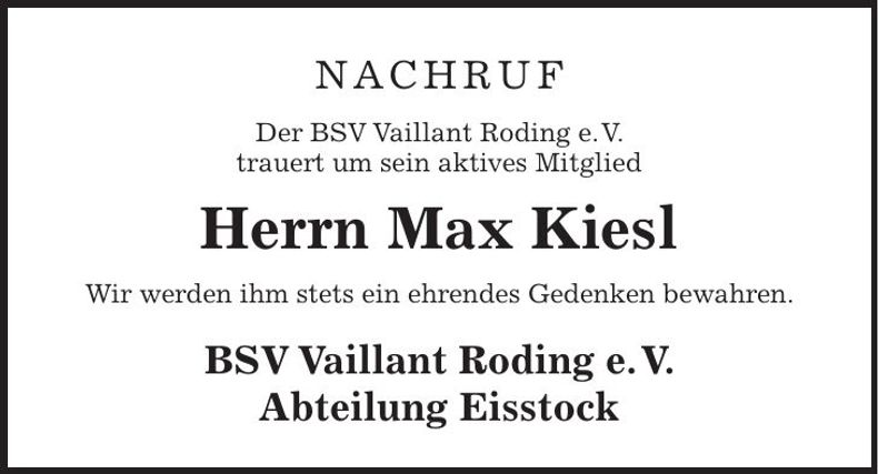 Traueranzeige Max Kiesl