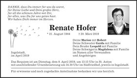 Traueranzeige Renate Hofer