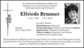 Traueranzeige Elfriede Brunner