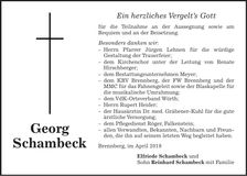 Traueranzeige Georg Schambeck