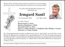 Traueranzeige Irmgard Santl
