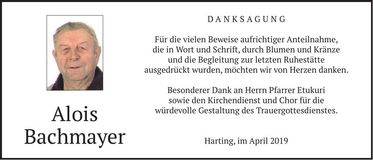 Traueranzeige Alois Bachmayer