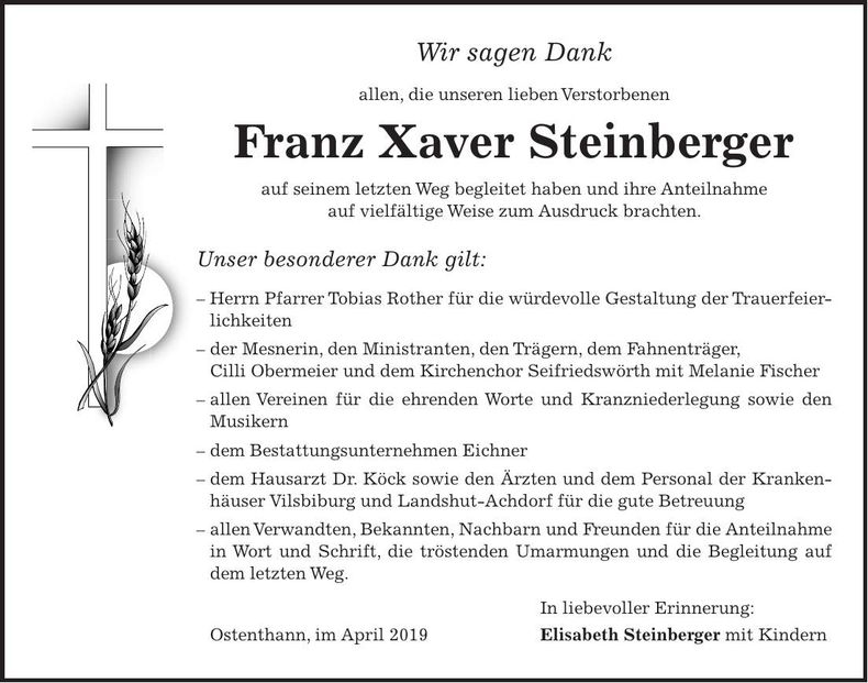 Traueranzeige Steigenberger Xaver