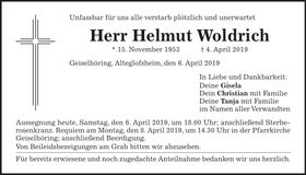 Traueranzeige Helmut Woldrich