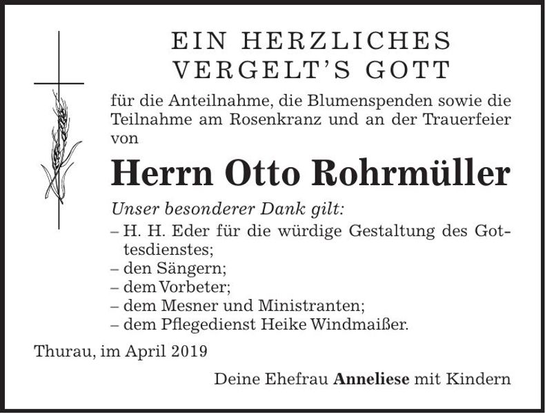 Traueranzeige Otto Rohrmüller