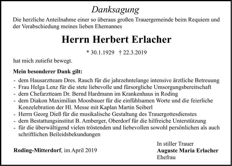 Traueranzeige Herbert Erlacher
