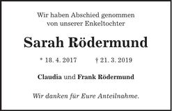Traueranzeige Sarah Rödermund