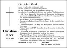 Traueranzeige Christian Keck
