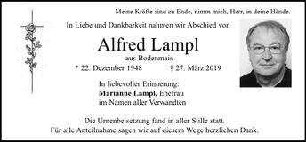 Traueranzeige Lampl Alfred