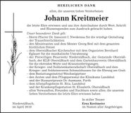 Traueranzeige Johann Kreitmeier