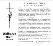 Traueranzeige Monika Michl