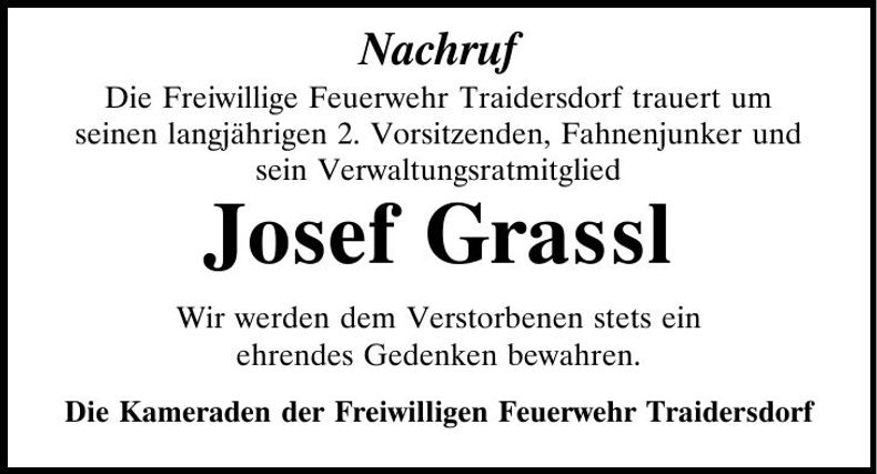 Traueranzeige Josef Grassl