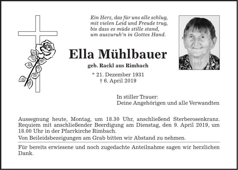 Traueranzeige Ella Mühlbauer