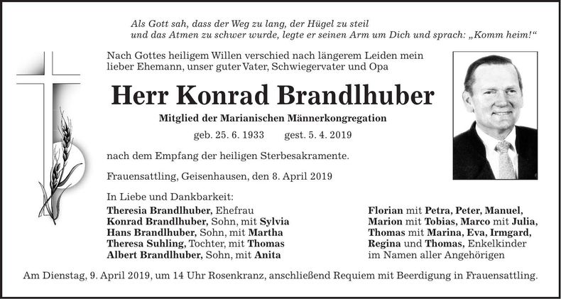 Traueranzeige Konrad Brandlhuber