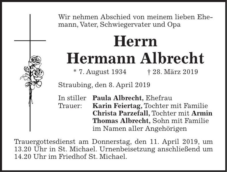 Traueranzeige Hermann Albrecht