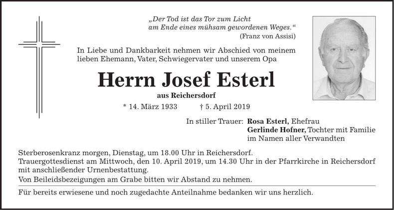 Traueranzeige Josef Esterl
