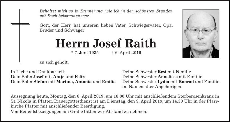 Traueranzeige Josef Raith