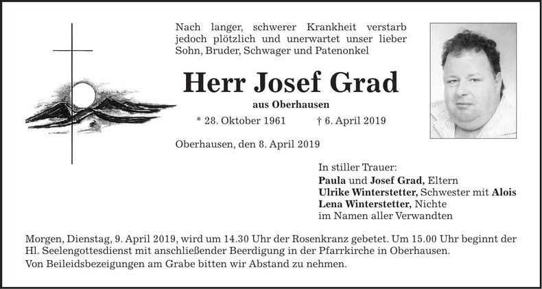 Traueranzeige Josef Grad