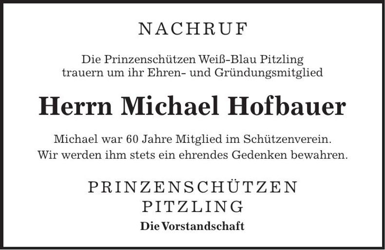 Traueranzeige Michael Hofbauer