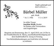 Traueranzeige Bärbel Müller