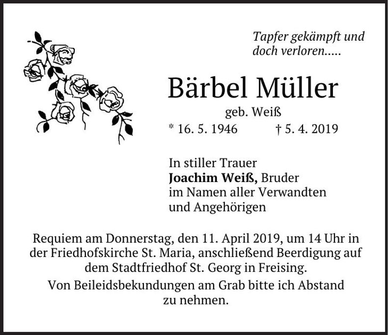 Traueranzeige Bärbel Müller