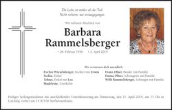 Traueranzeige Barbara Rammelsberger