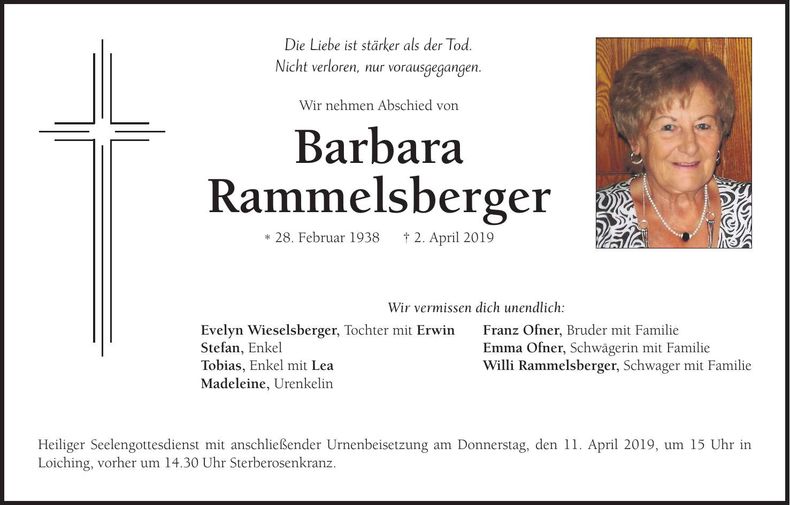 Traueranzeige Barbara Rammelsberger